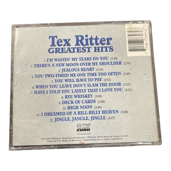 Greatest Hits by Tex Ritter (CD, 1991) Classic Country Cowboy - Picture 2 of 2